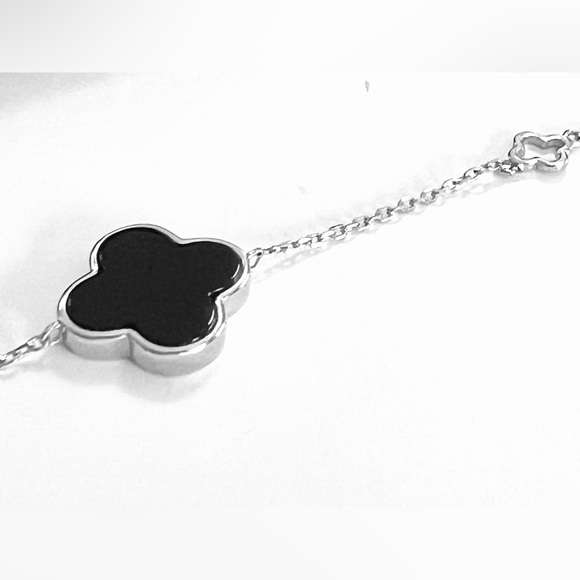 Lauren Scott Clover Black Stone Ball & Sterling Silver 925 Chain Bracelet - Picture 6 of 15